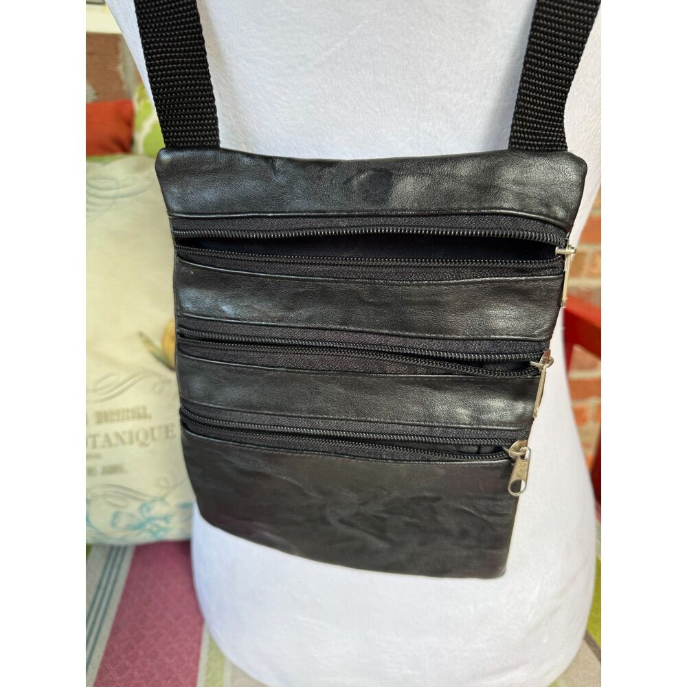 Faux Leather 3-Zip Cross Body 8" x 7" Canvas Strap
